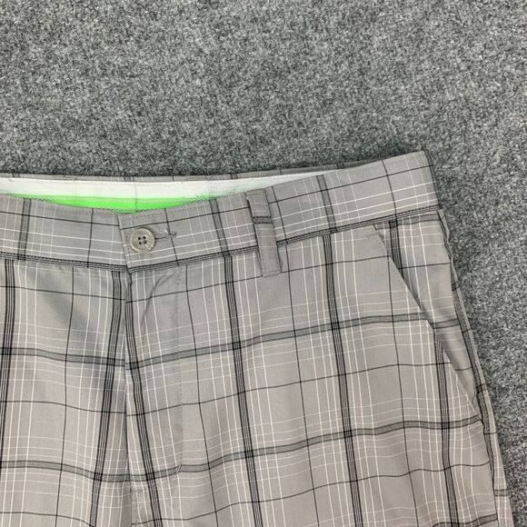 Greg Norman Shorts Mens 34 Gray Plaid Slim Fit Flat Front Tasso Elba Chino - Picture 3 of 9
